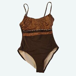 Carol Wior‎ Women's One-Piece Swimsuit Leopard Trim Brown Copper Size 10